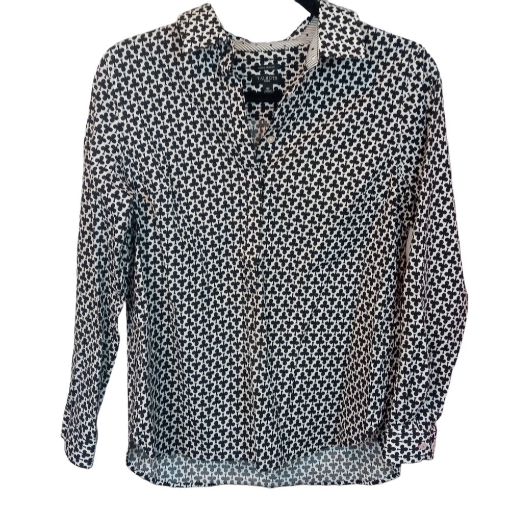 Talbots Wrinkle Resistant Club Print Button Up Long Sleeve Top Size 6 Petite